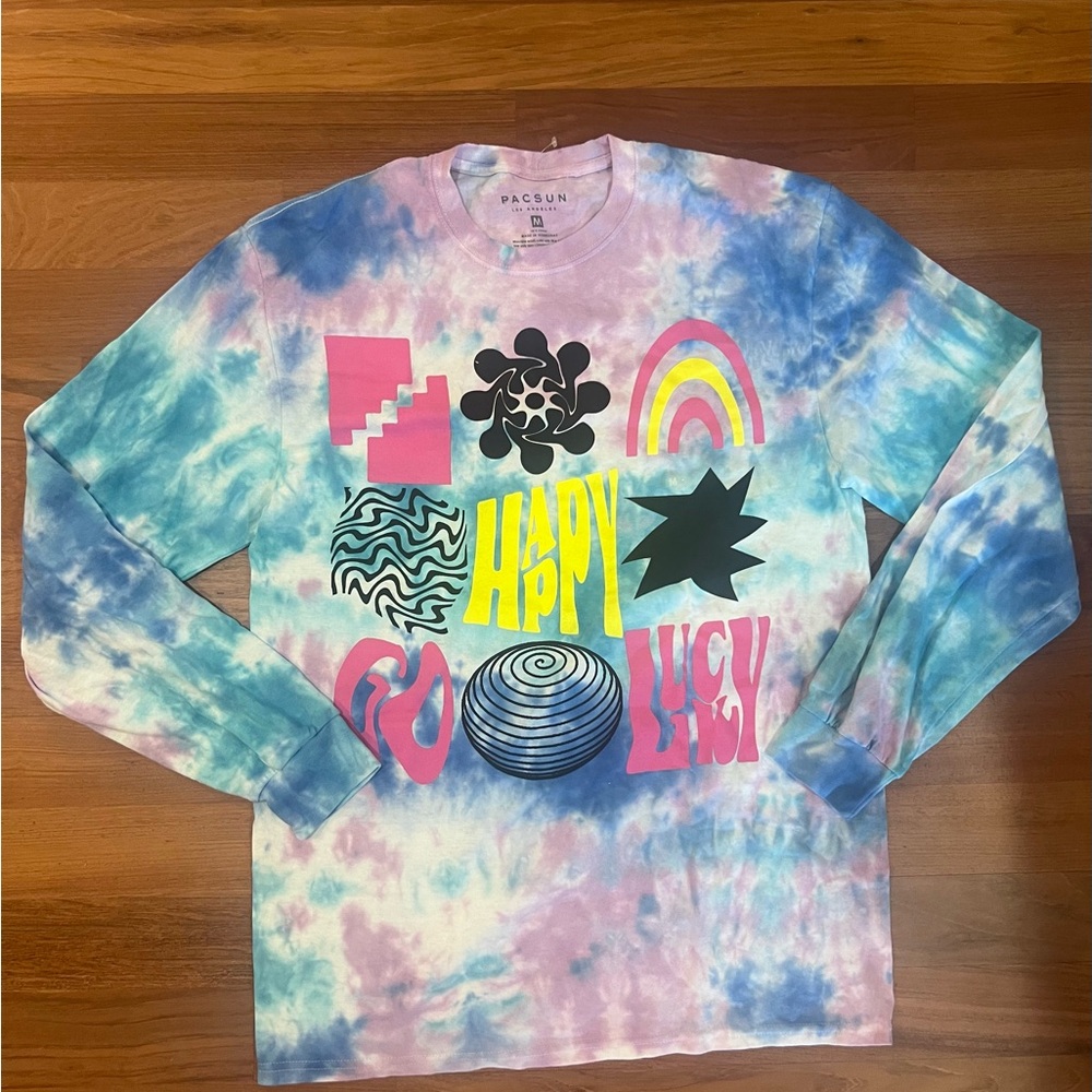 PacSun “happy go lucky” long sleeve tie-dye T-shirt in size medium